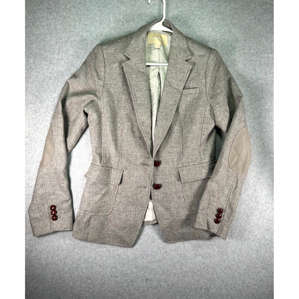 Banana Republic Blazer Jacket Womens 10 Gray Wool Elbow Patches Notch Lapel